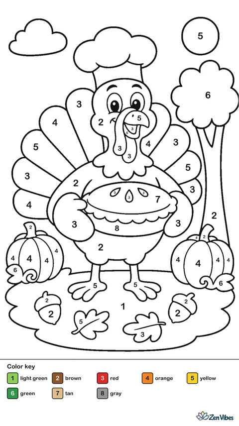 A turkey wearing a chef's hat holding a pie with oven mitts