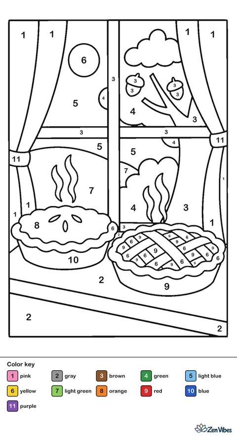Two pies cooling on a windowsill with steam rising and a tree outside