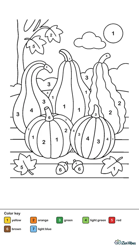 Five gourds of different shapes and stripes on a wooden table