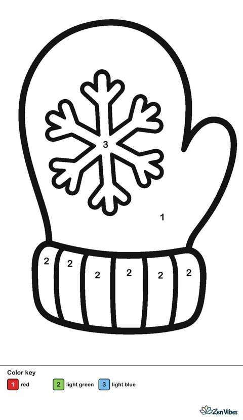 One big knitted mitten with a wide cuff and a simple snowflake shape on the back, on plain white
