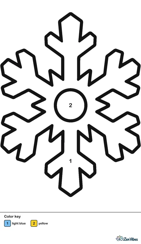 One big six-armed snowflake with wide flat arms and a round center, filling the page on plain white