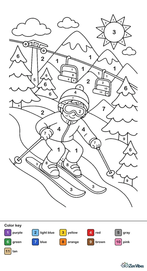 A skier in a red jacket and goggles going down a snowy slope with pine trees, a chairlift, and mountains behind