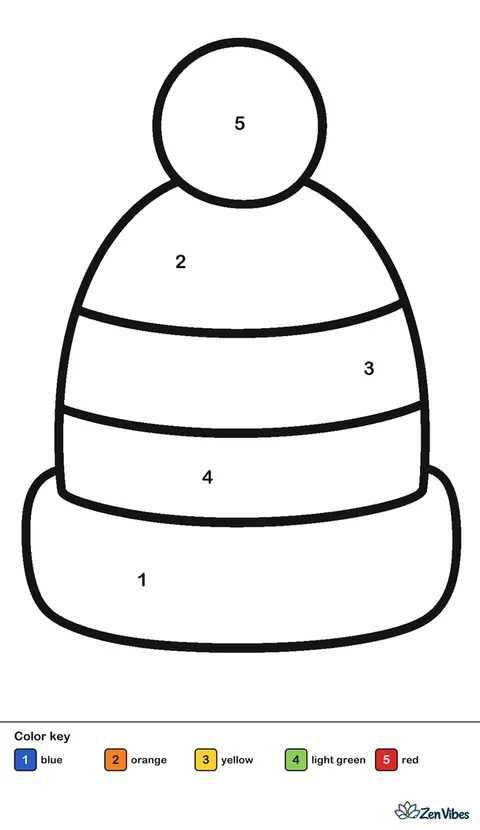 A big knitted hat with a folded brim, two wide stripes, and a round pompom on top, on plain white