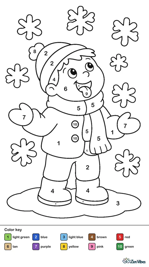 A child in a hat and scarf looking up with mouth open and tongue out as big snowflakes fall