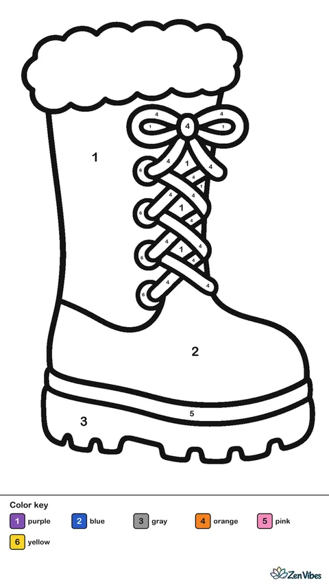 One tall snow boot with a fuzzy top, thick laces, and a chunky sole, drawn big on plain white
