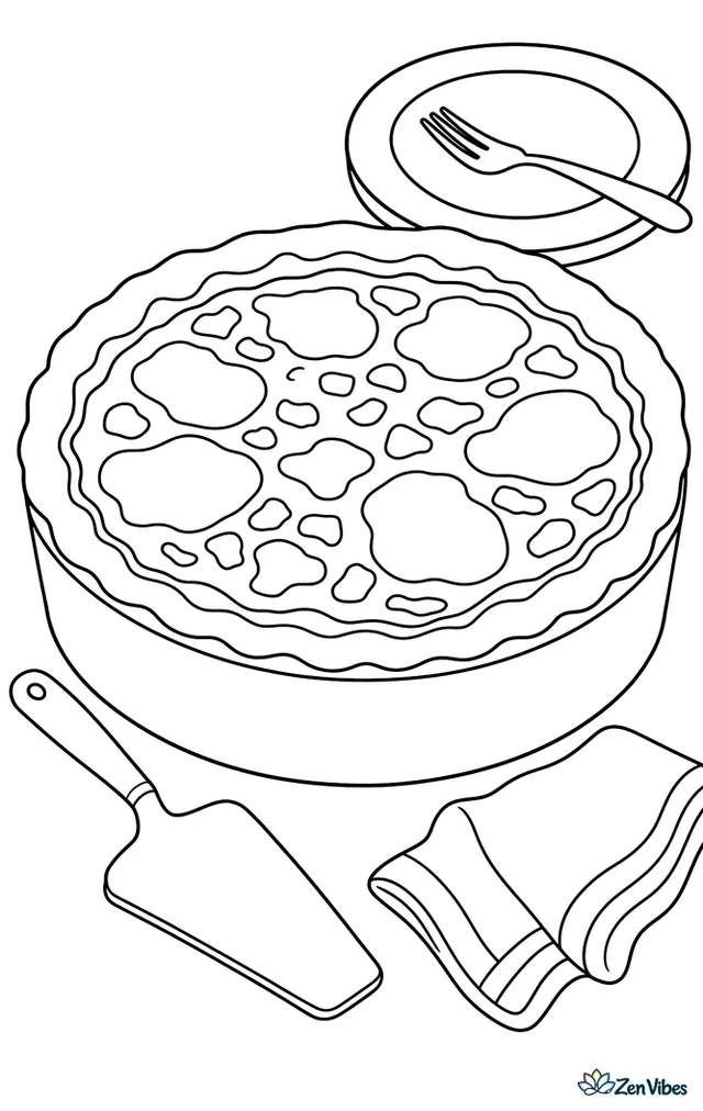 A deep-dish pizza with chunky tomato sauce and mozzarella stands in a tall pan, with a spatula, cloth napkin, and simple dinner table setting around it.