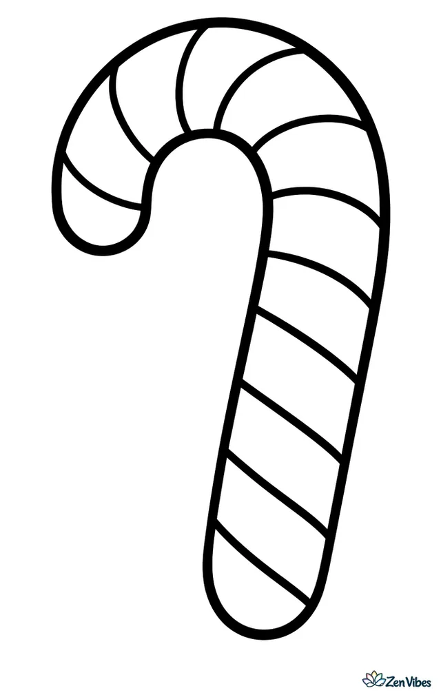 One large candy cane with a smooth curved hook and wide stripes running the whole length, drawn plain with nothing behind it