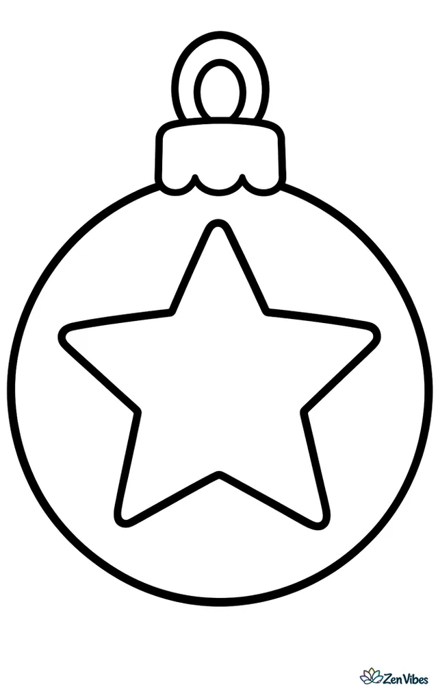 One big round ornament with a simple cap and loop at the top and a single large star shape across the middle of it