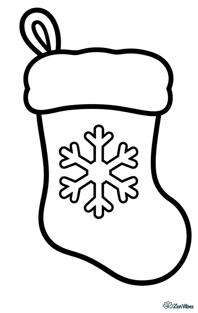 A large hanging stocking with a wide soft cuff at the top, a rounded toe, and one plain snowflake shape on the front