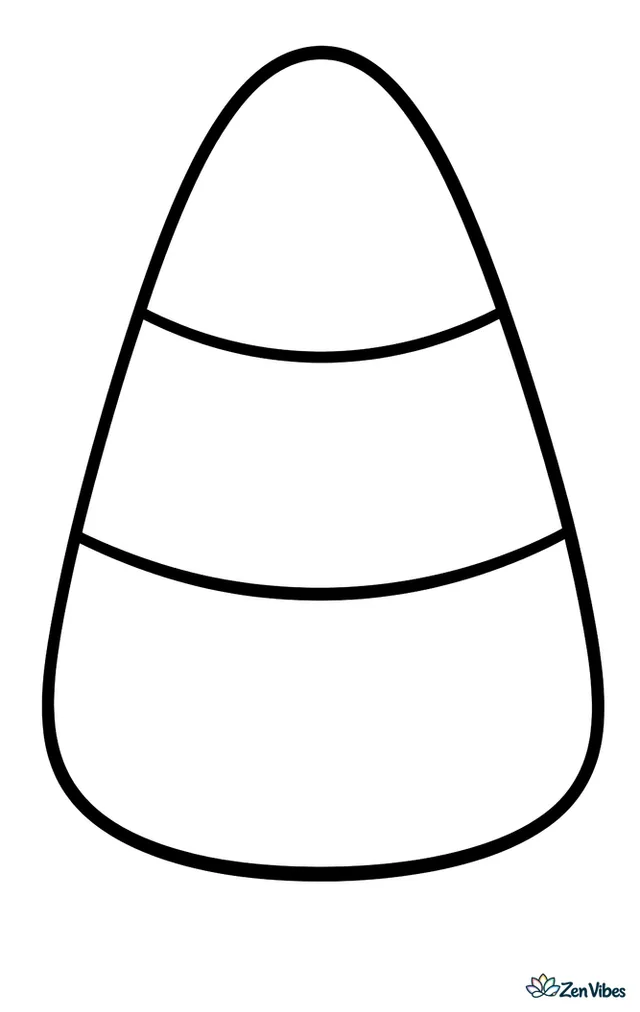 One giant piece of candy corn standing upright with three wide smooth bands across it, drawn plain on an empty page