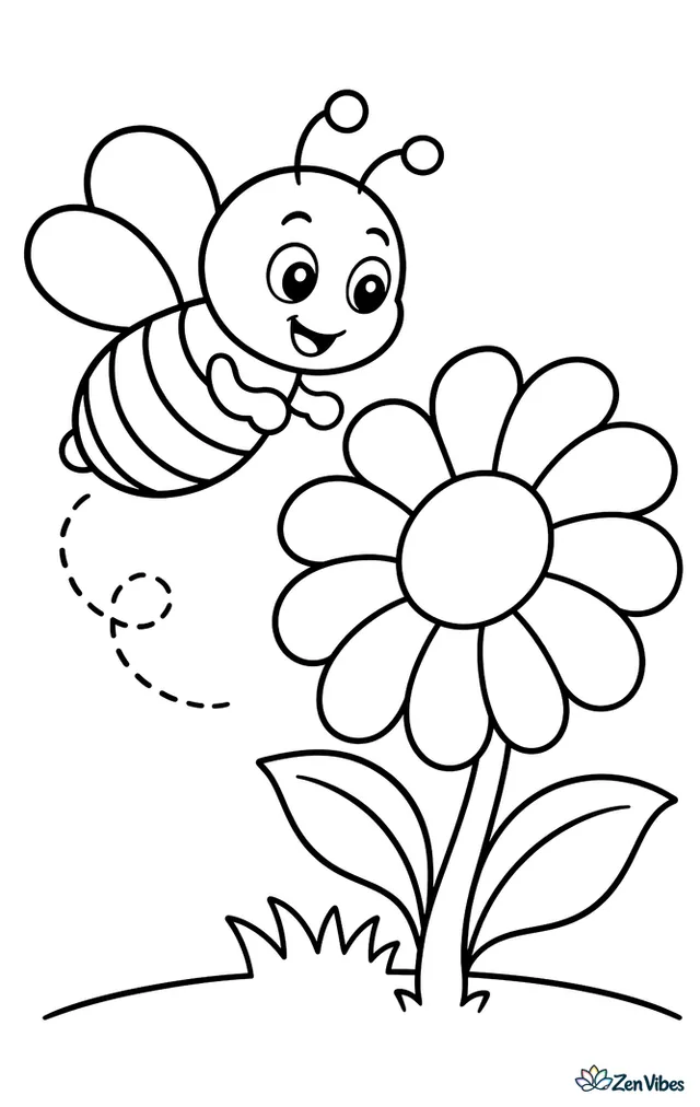 A friendly bee flying toward a large daisy