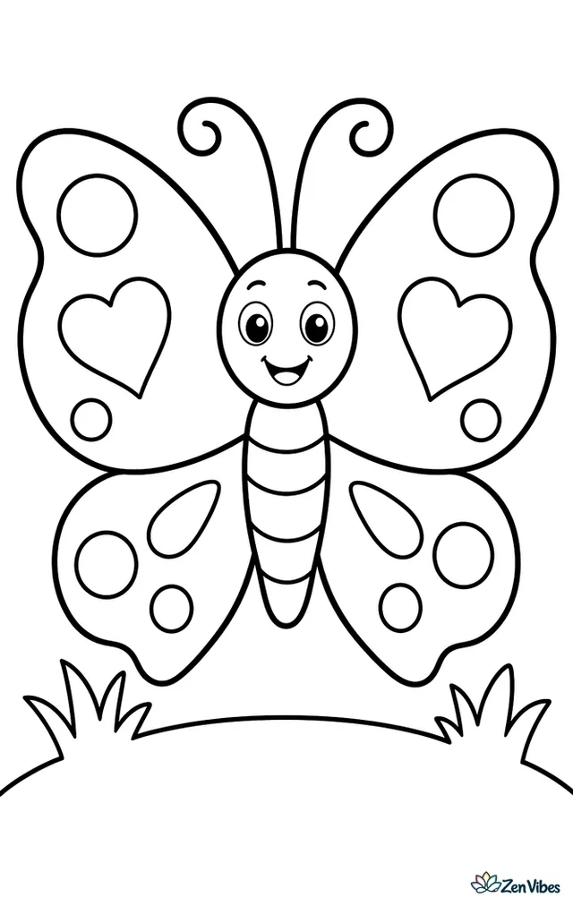 A butterfly with wide open wings and simple shapes inside them