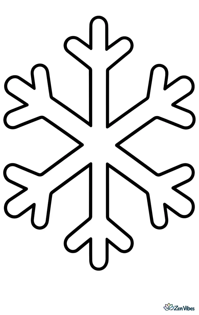 One large snowflake with six thick arms and simple branching points at the tips, drawn big enough to fill the whole page