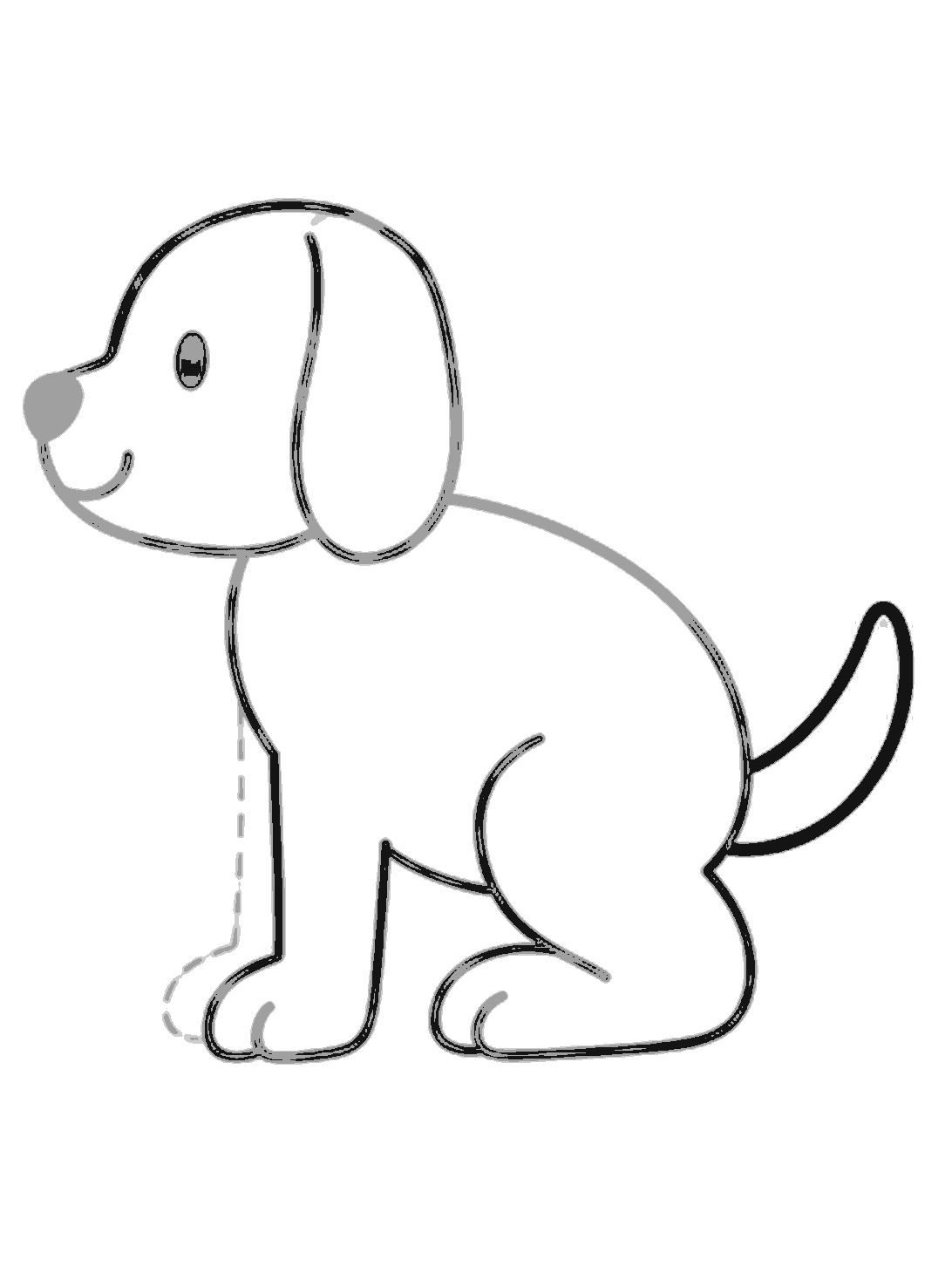 A curved tail is drawn in black at the back of the dog, pointing up and to the right.