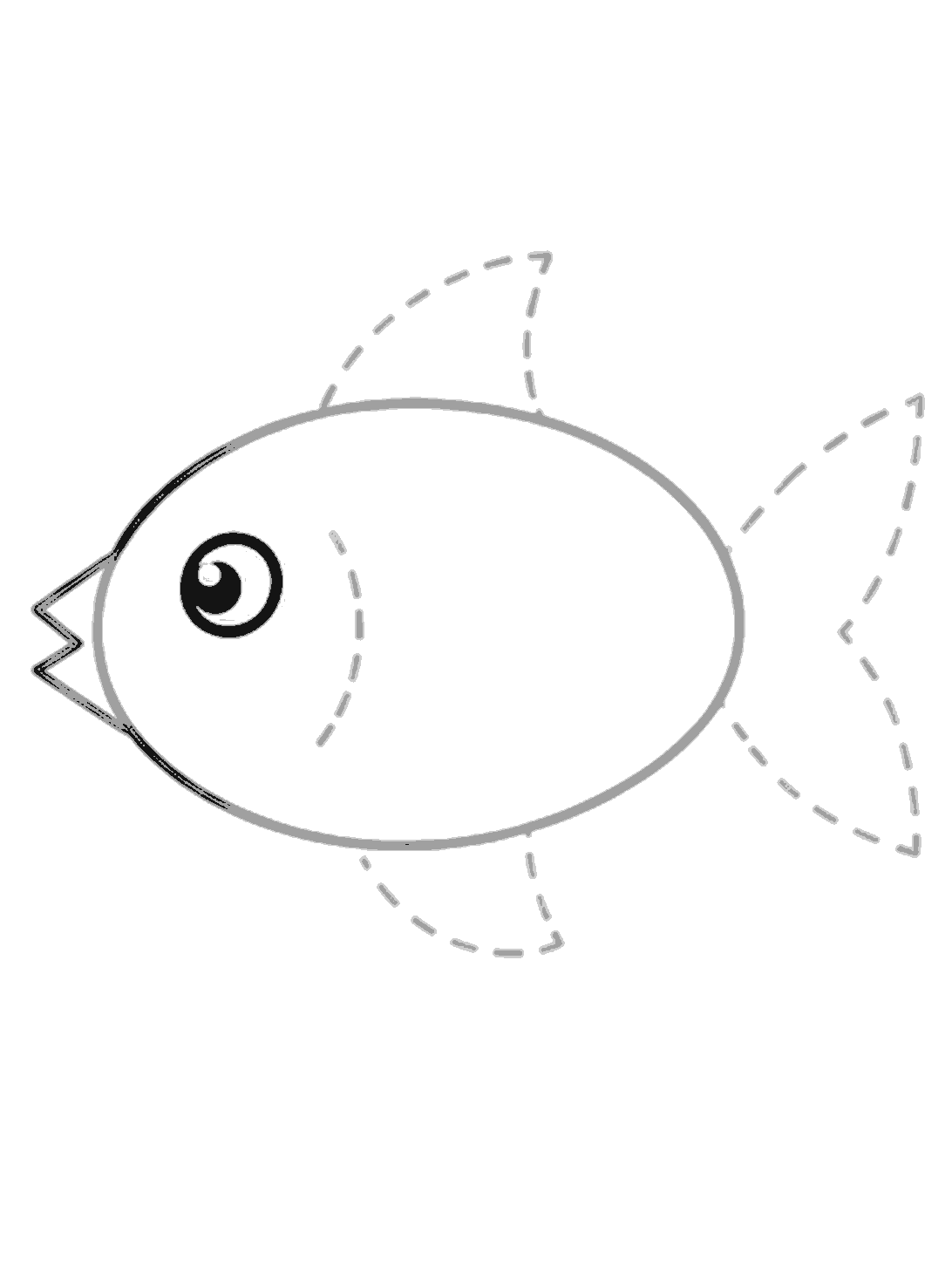 A bold black eye appears near the front of the fish. It has a round outline, a dark pupil, and a small white highlight.