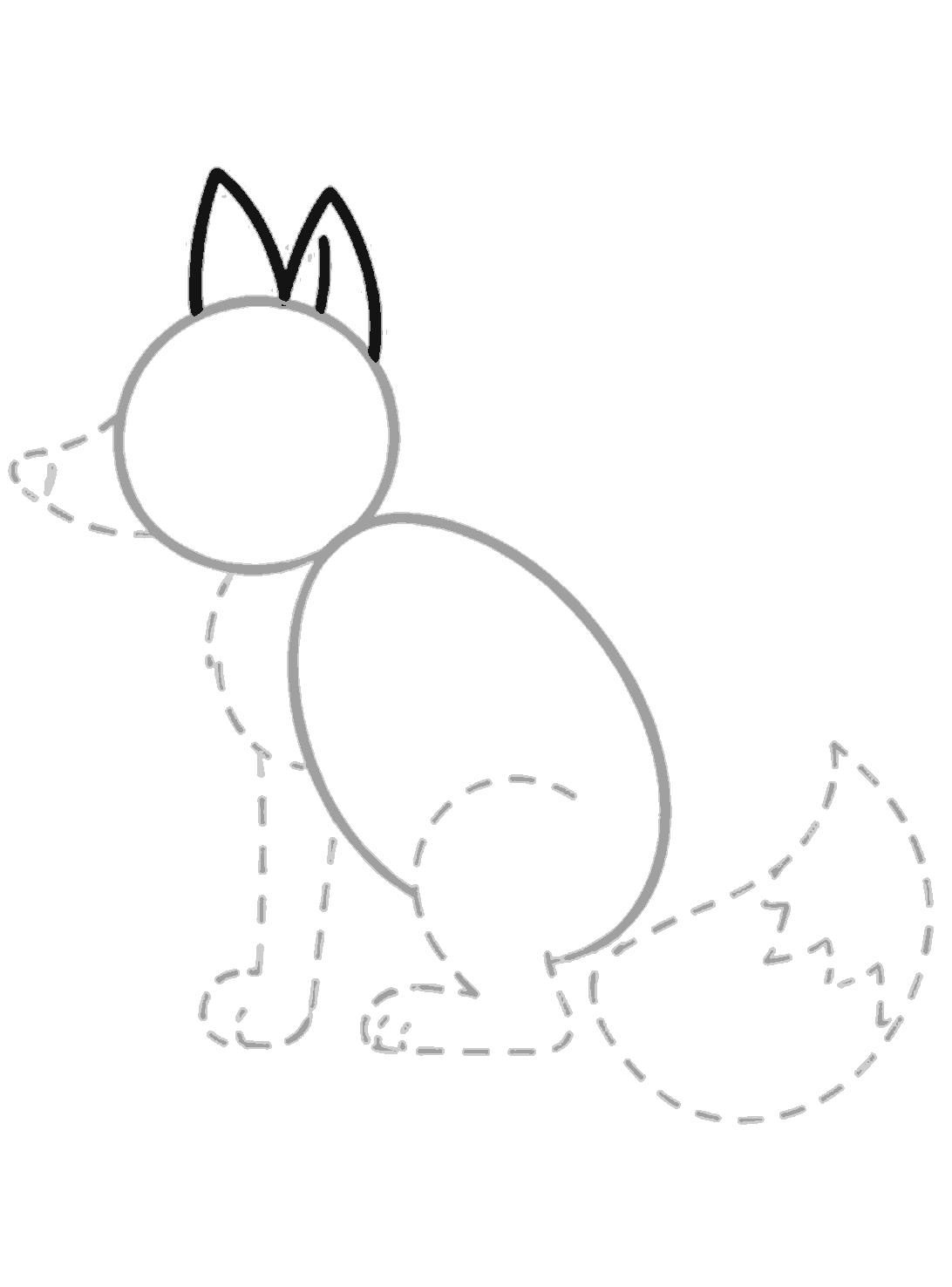 A round fox head with two bold black pointed ears on top, plus a short inner ear line in the right ear.