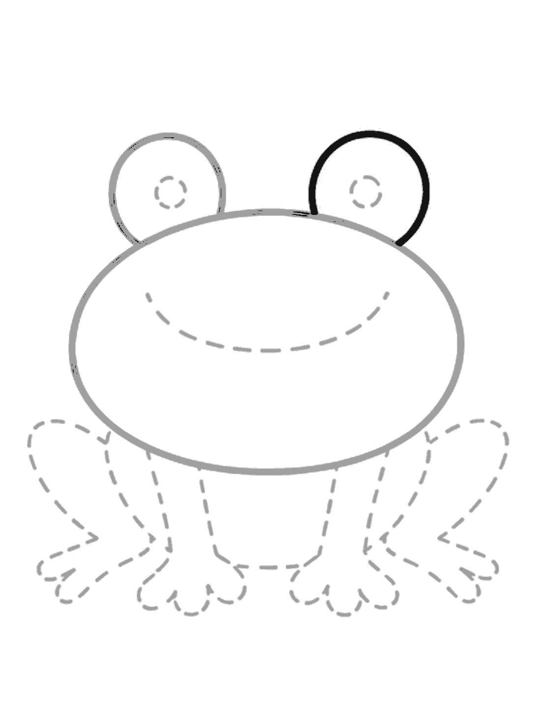 Both top eye circles sit on the large oval head. The right eye is drawn in dark lines while the left eye and body are shown in grey.