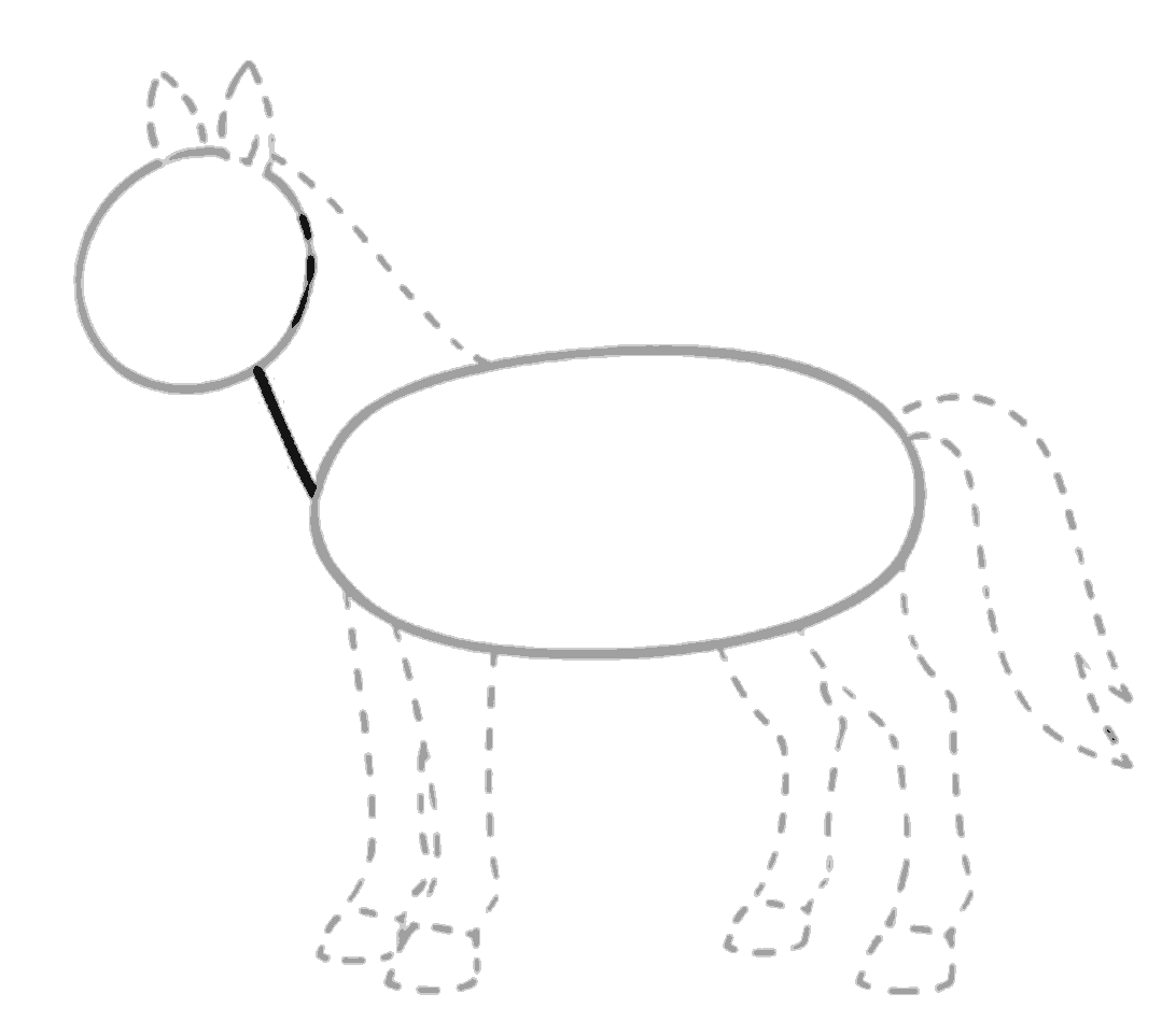 A black slanted neck line connects the head to the body, and a short black curve is added on the right side of the head.