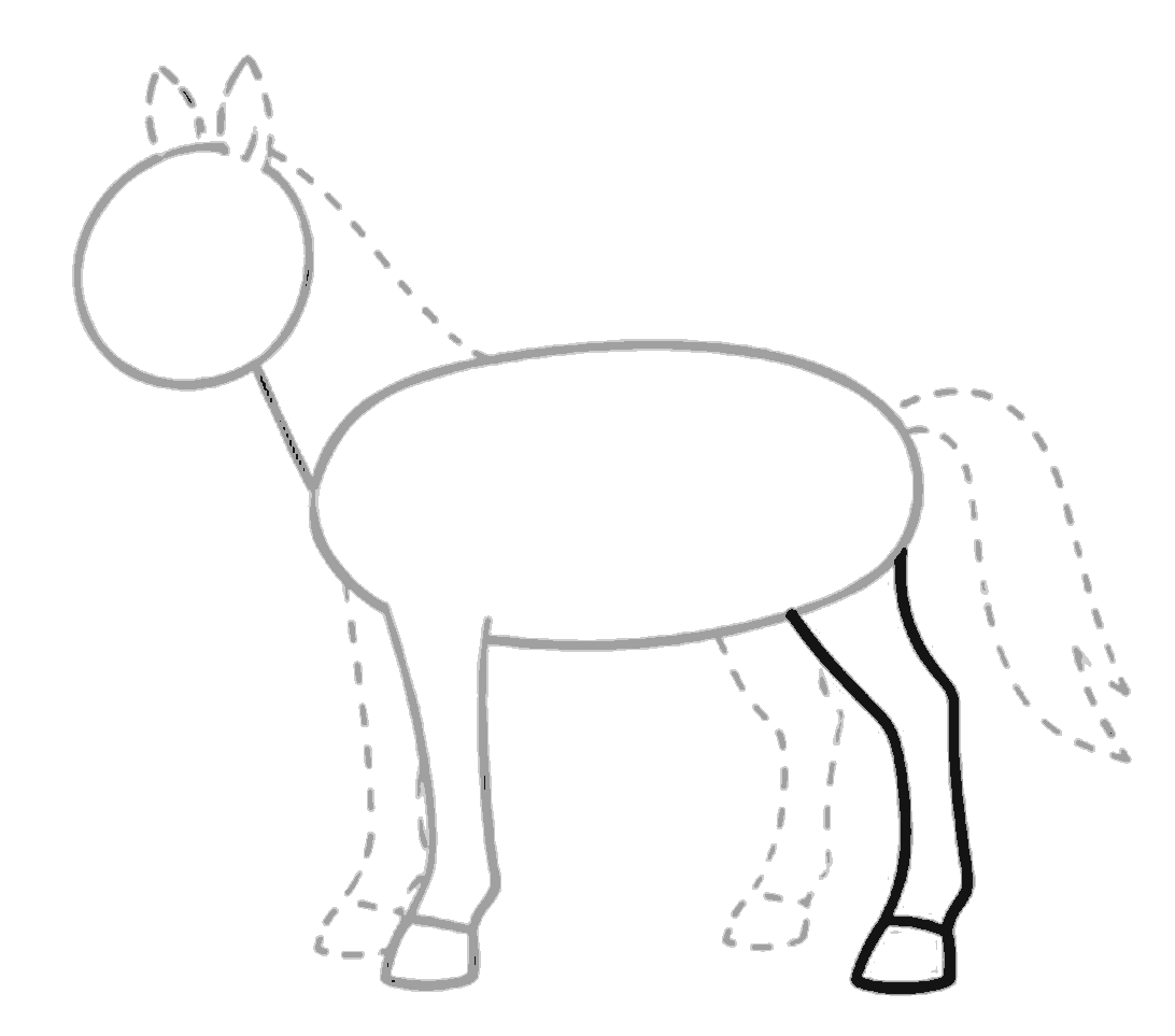 A black back leg with a hoof is added on the right side below the body.