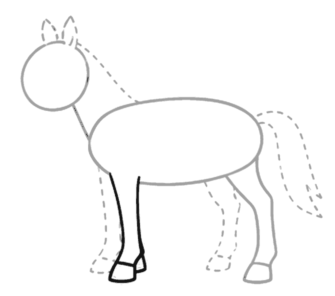 A second black front leg is drawn behind the first front leg, with a small hoof showing beside it.