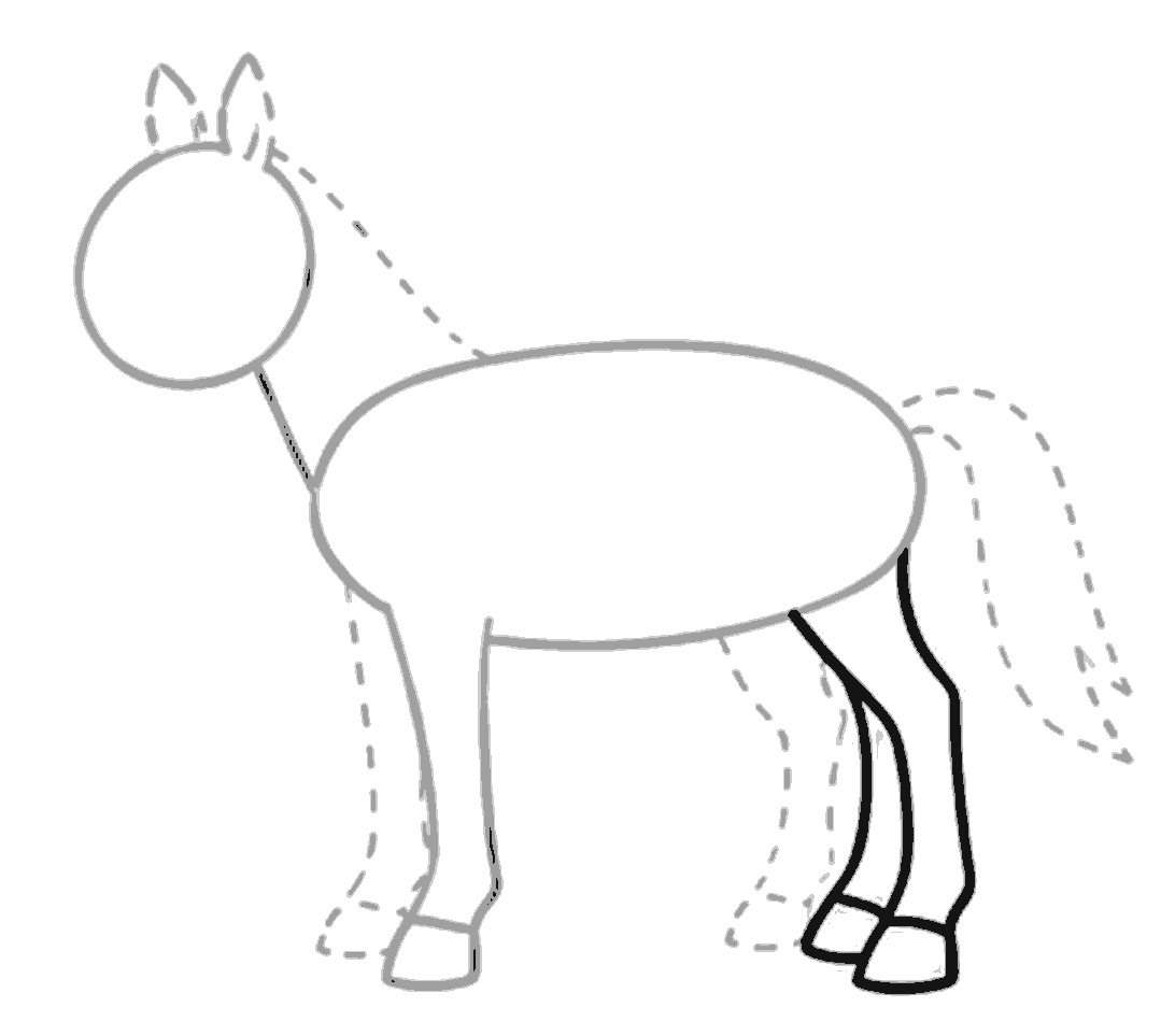 A black inner back leg with a hoof is added between the horse's body and the outer back leg.