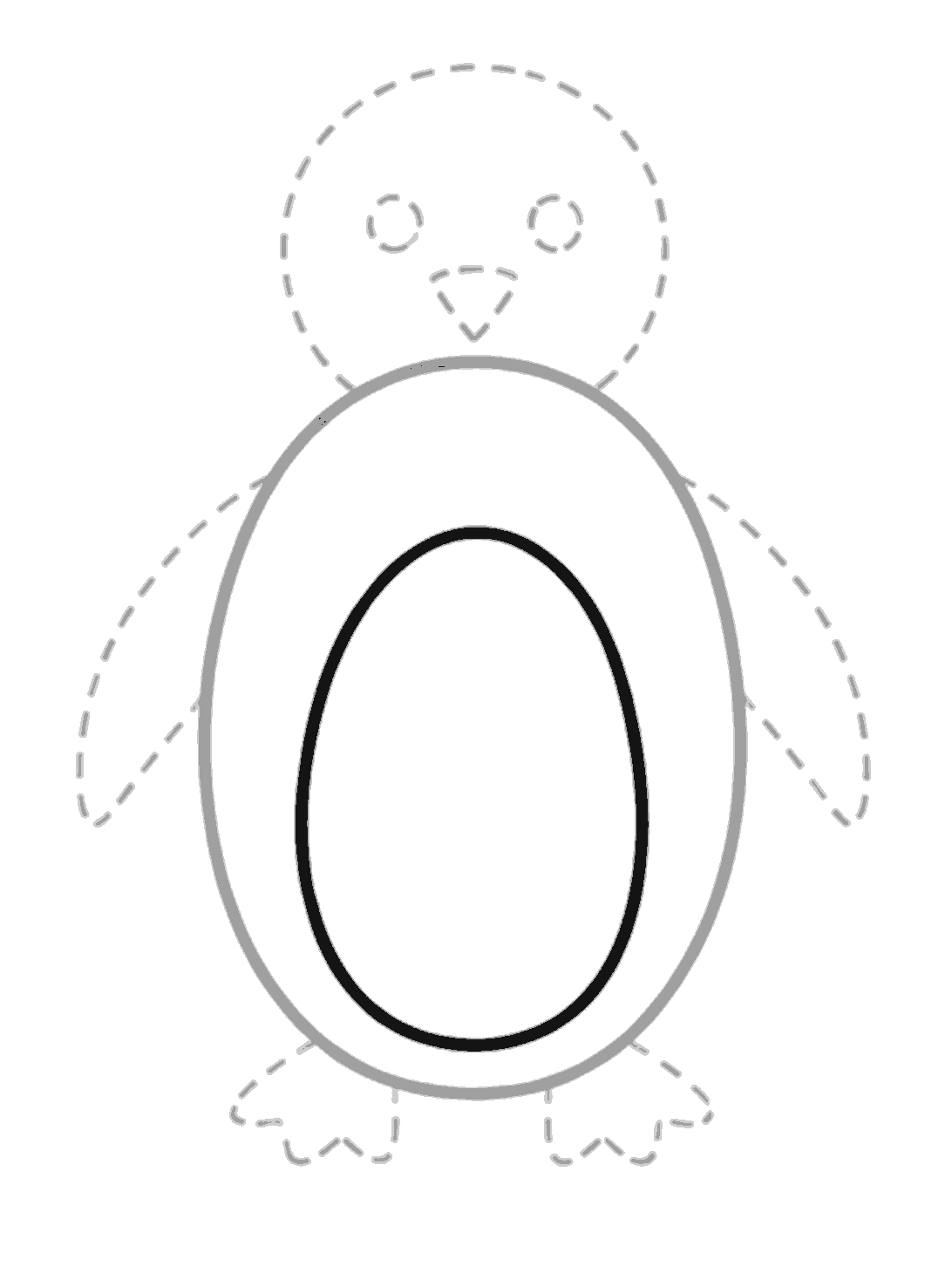 The body outline is now grey from the earlier step. A smaller upright oval inside the body is drawn in black for the tummy.