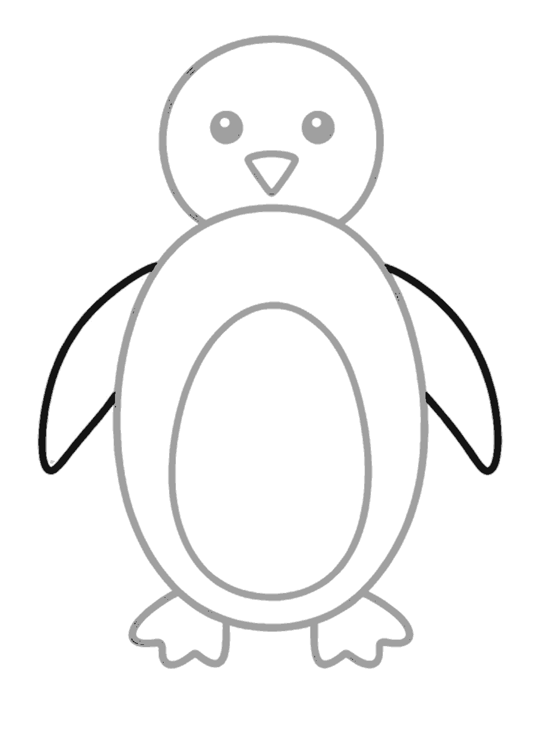The feet are grey now. Two black flippers are added on the sides, curving outward and down from the body.