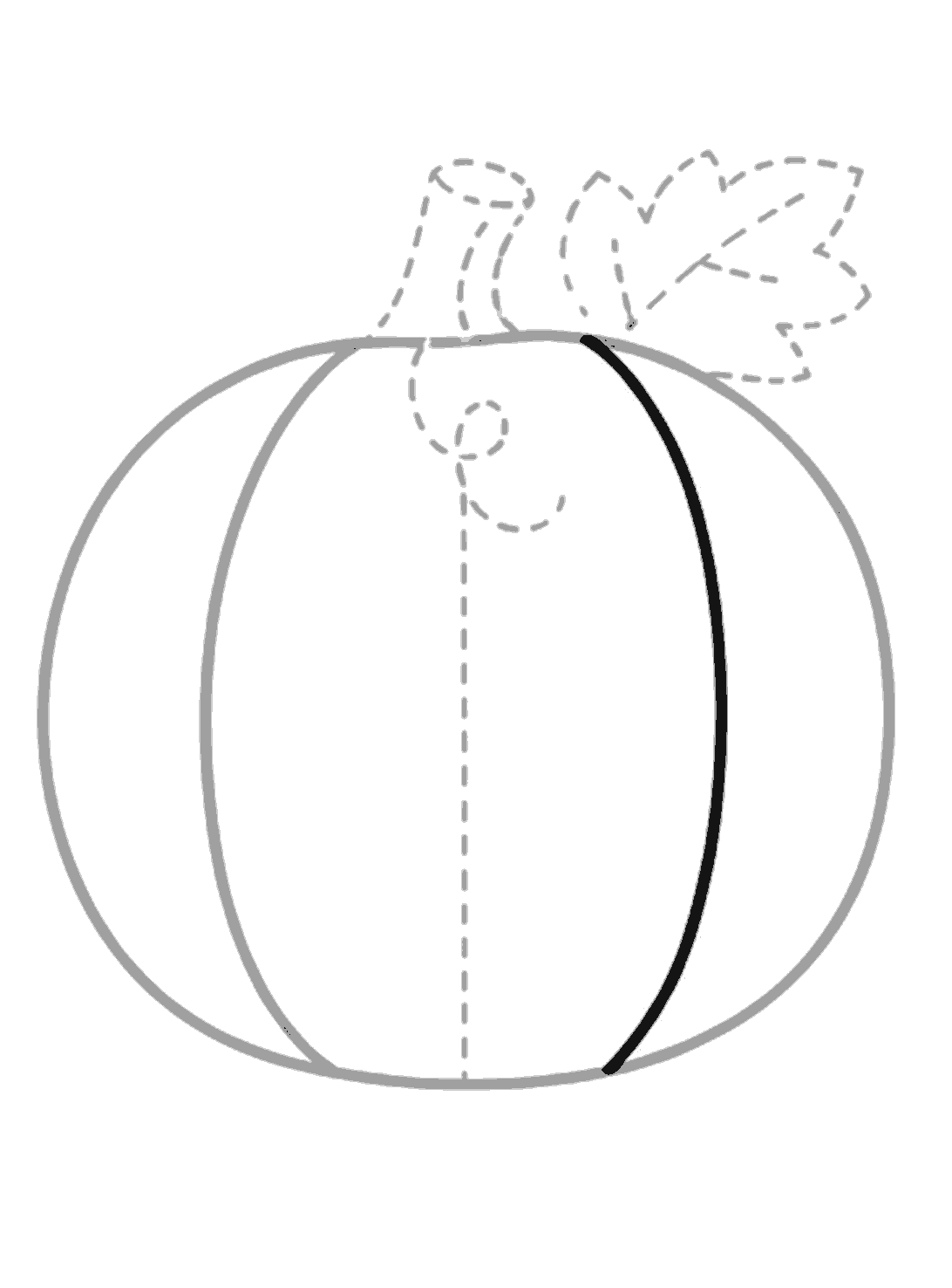The pumpkin has two side section lines now, with the new black curved line added on the right side.