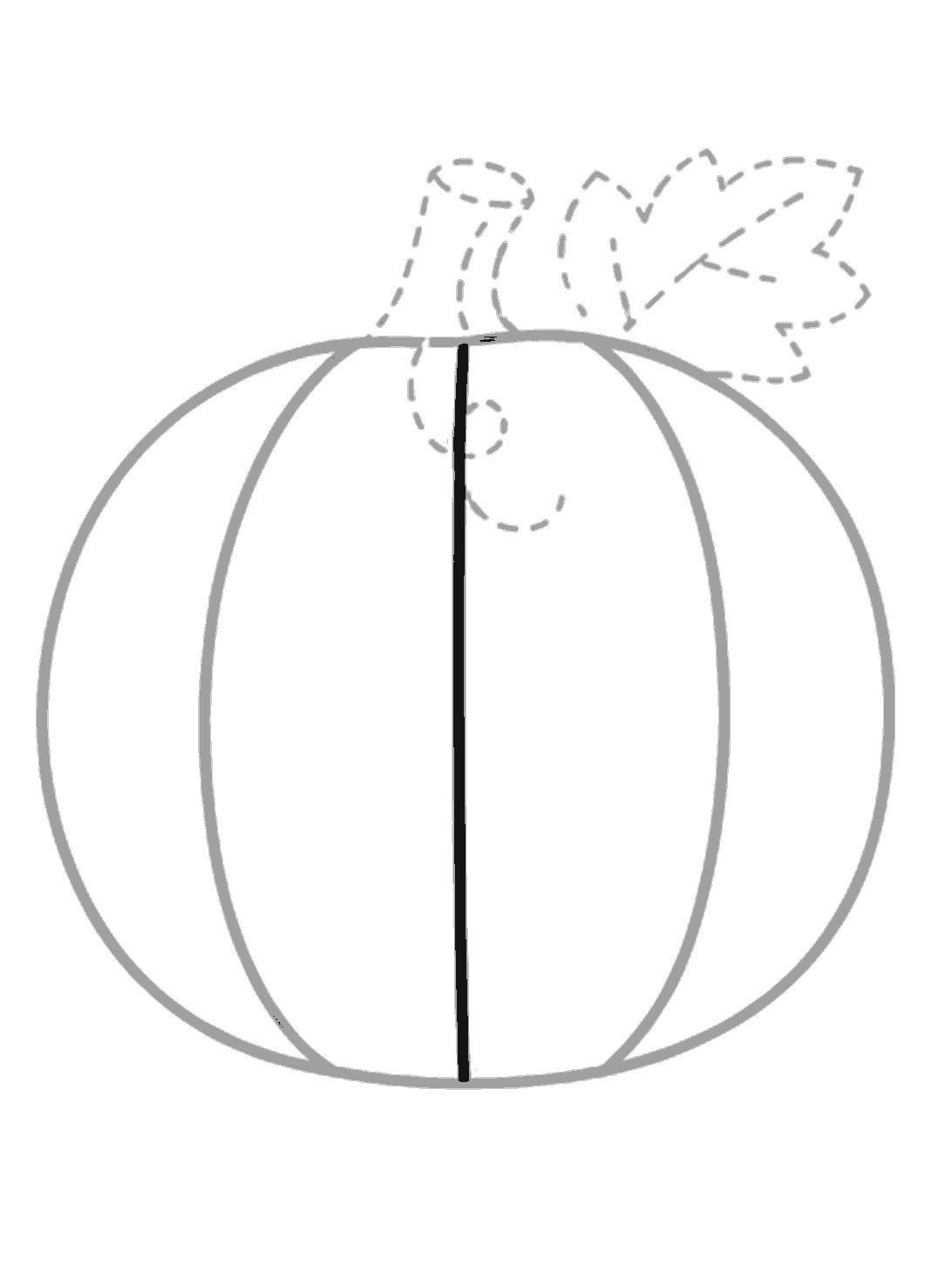 A black straight line has been added down the center of the pumpkin between the two curved section lines.