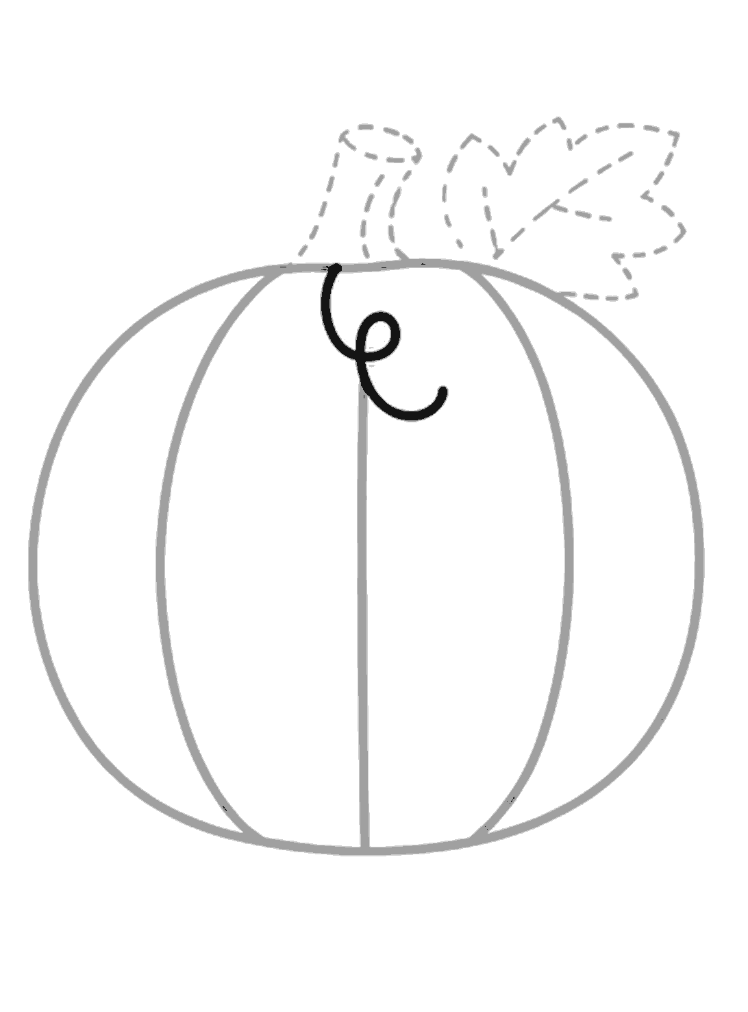 A black curly vine has been added near the top center of the pumpkin, looping and curling downward.
