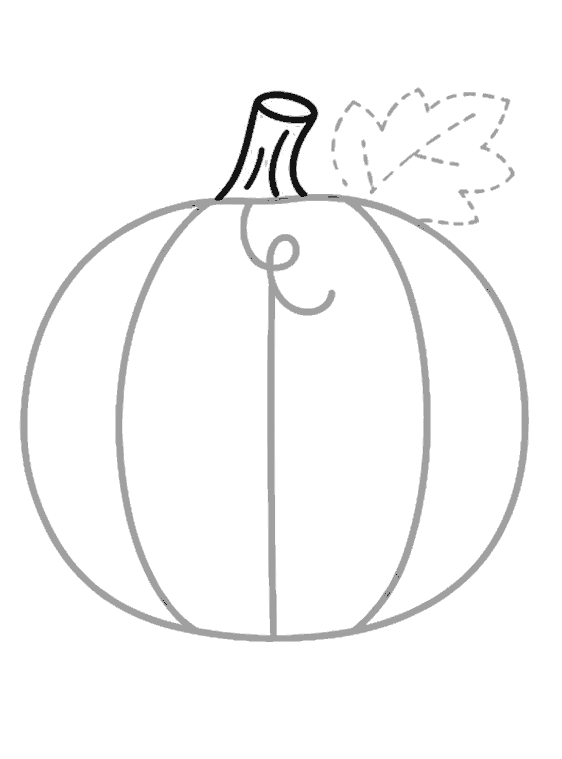 A black stem has been drawn on top of the pumpkin, with an oval top and inner curved detail lines.