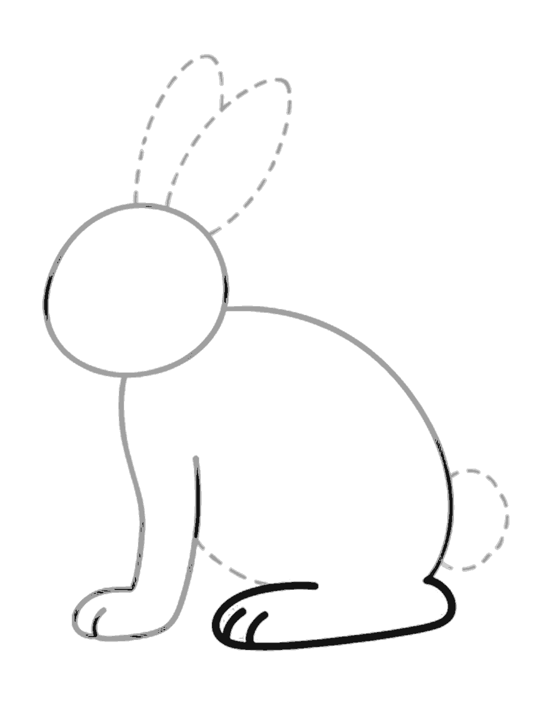 A bold black back foot has been added under the rabbit's body, with two toe marks and a rounded heel.
