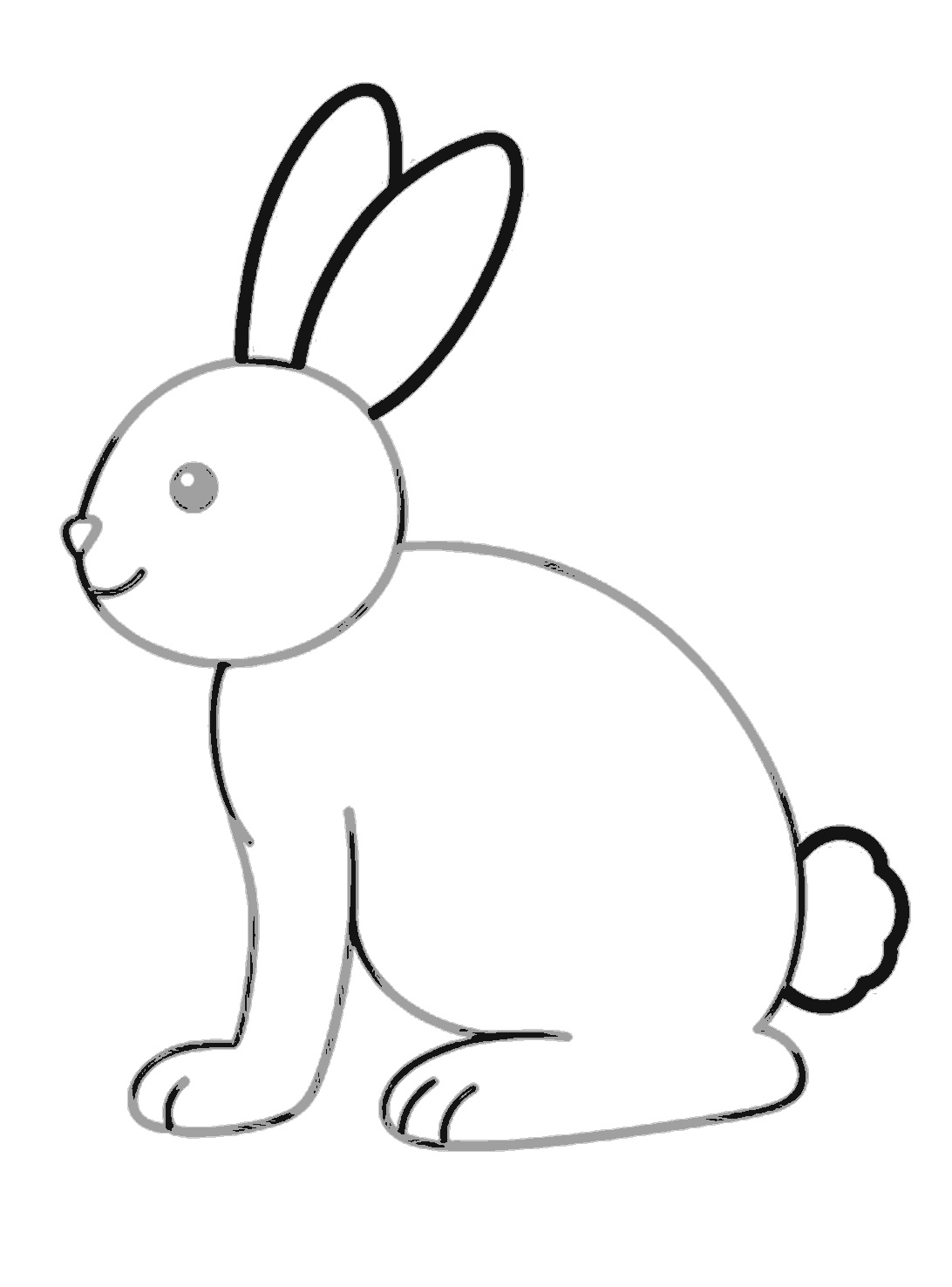 The rabbit now has two tall bold black ears and a fluffy rounded tail at the back.