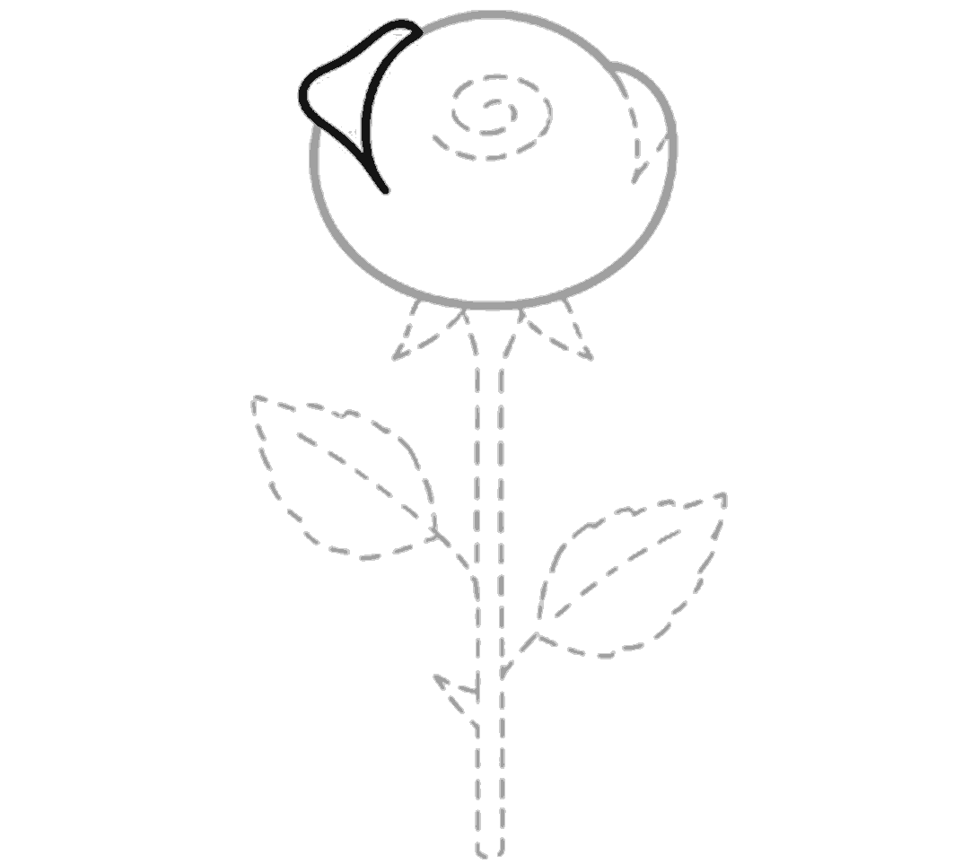 A black petal is added on the upper left of the bloom, with a curved inner line reaching down into the flower.
