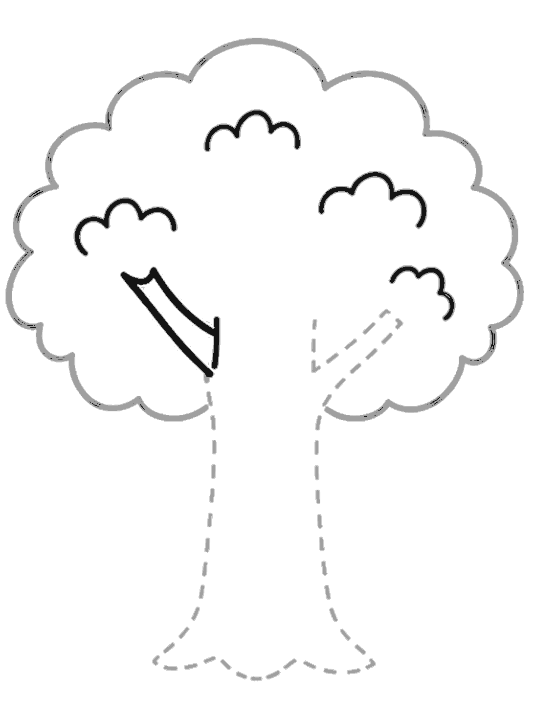 A thick left branch is drawn in dark lines from the left side of the canopy toward the center above the trunk.