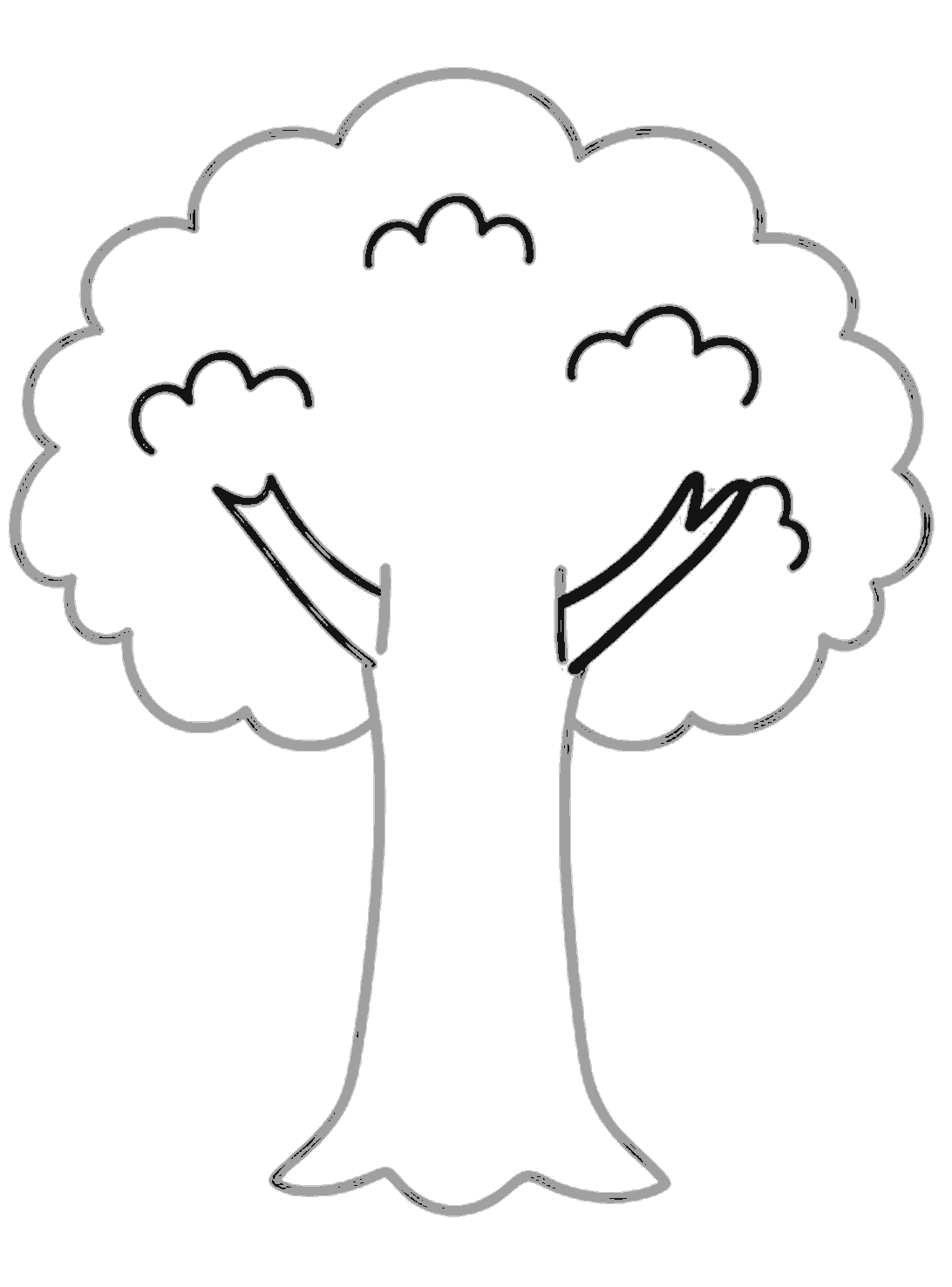 The right branch is added, and the trunk outline with a bumpy base is now drawn in dark lines.