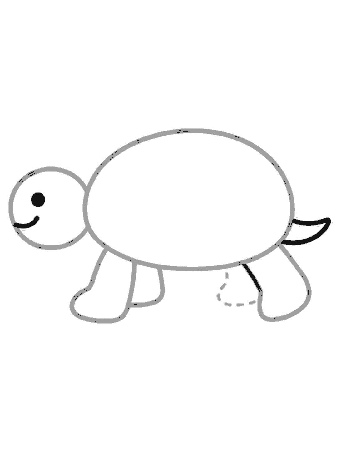 A black tail is added on the right side of the shell, pointing back. All four legs, the head, and the face are visible.