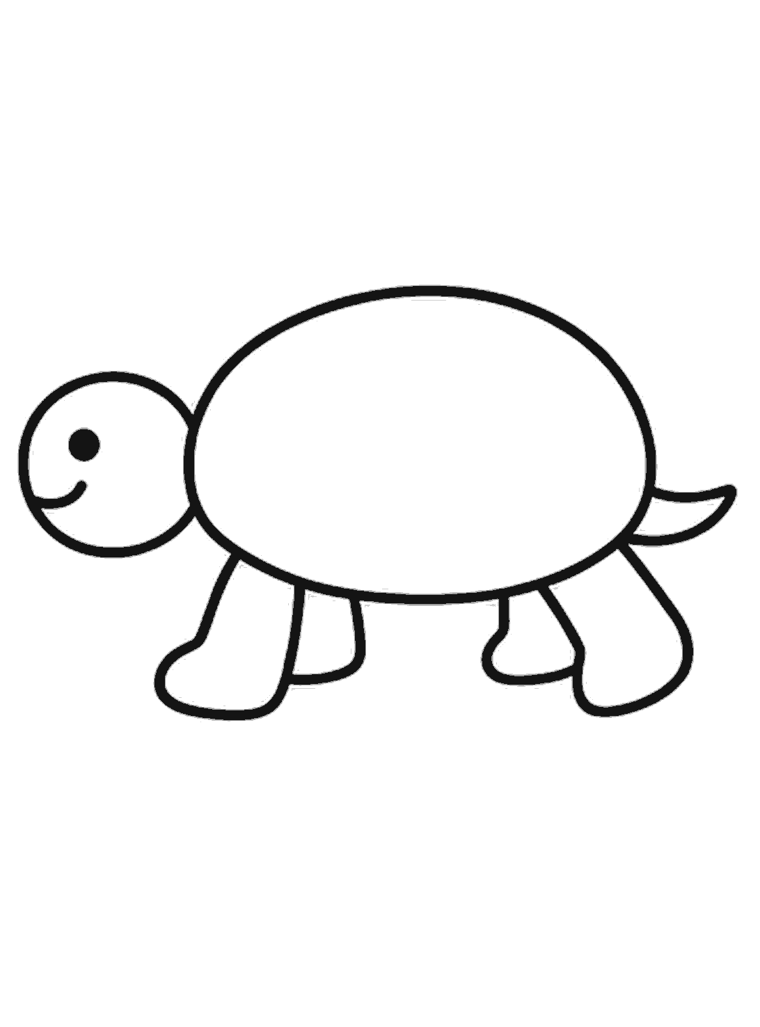 The finished turtle has a bold outline around the head, shell, legs, and tail. The dotted guide lines are gone.