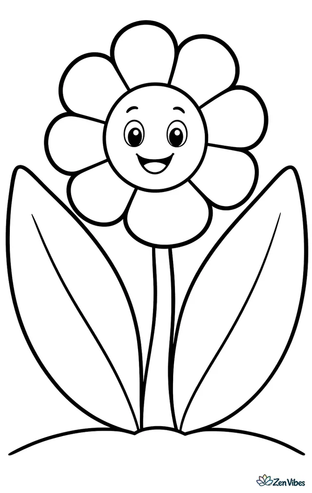 A single flower with two very large leaves that reach the edges of the page