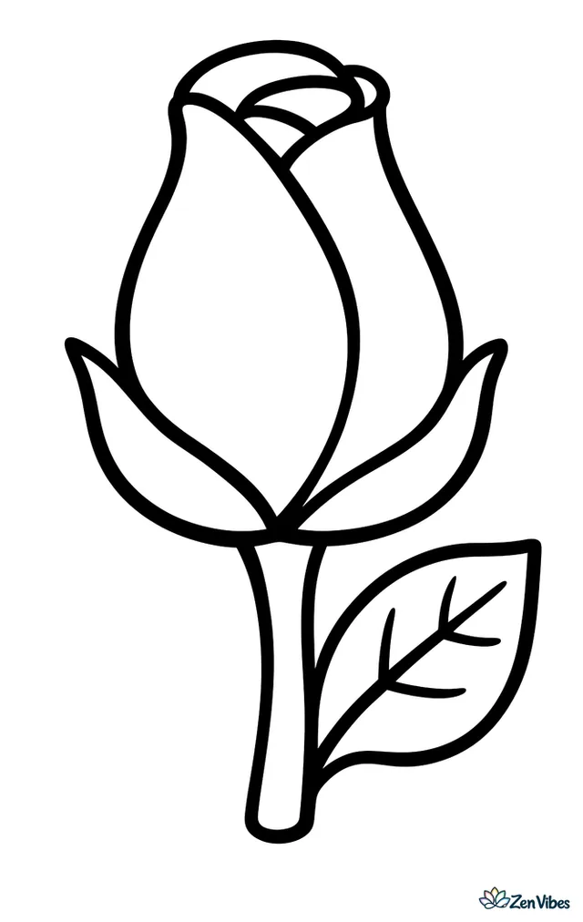 One closed rosebud on a short stem with a single leaf