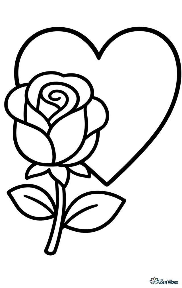 A simple rose next to a big heart outline