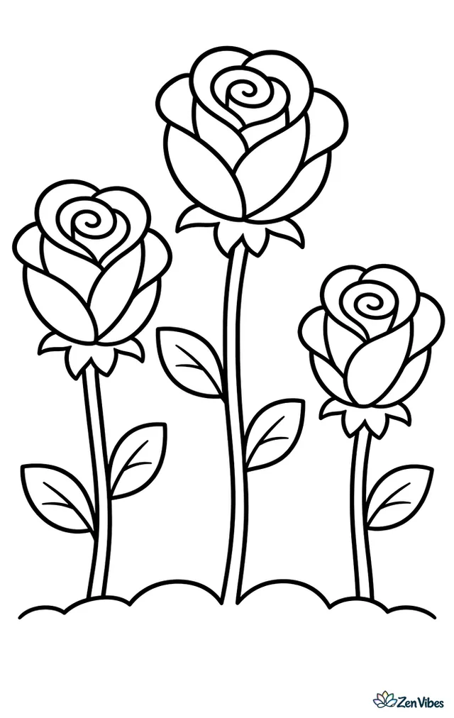 Three simple roses of different heights standing side by side