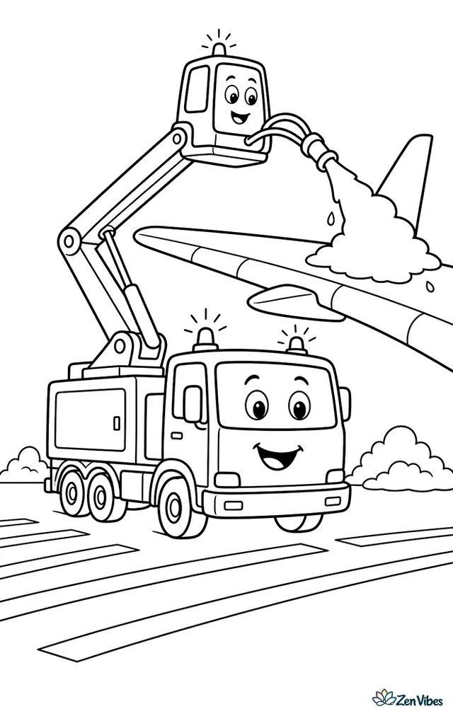 A deicing truck lifts its boom beside an airplane wing on a cold morning. Snow piles, flashing beacons, and striped service lines spread across the winter apron.